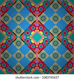 Decorative stylized elements. Colorful mandala seamless pattern. Mandalas ornament in white, brown and gray colors. Ethnic style. Vector design for fabrics, cards, web, decoupage.