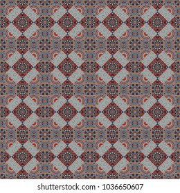 Decorative stylized elements. Ethnic style. Mandalas ornament in brown, pink and gray colors. Vector design for fabrics, cards, web, decoupage. Colorful mandala seamless pattern.