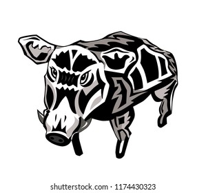 Decorative stylized fantastic fairy-tale the wild boar on white background. Vector illustration.