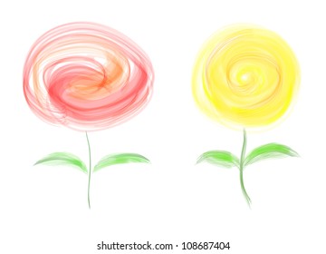 Decorative stylized flowers performed with Adobe Illustrator's Bristle brush. Eps 10 vector