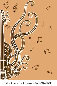 Decorative stylized guitar and floral.