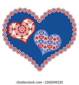 Decorative stylized hearts with a doodle pattern on a white background. 