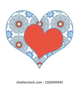 Decorative stylized hearts with a doodle pattern on a white background. 
