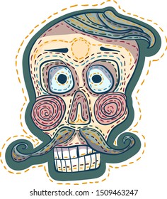 Decorative stylized skull of a man. Hand-drawn vector print. Theme portrait: Day of the Dead, Halloween.