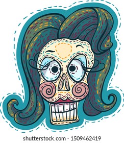 Decorative stylized skull of a woman. Hand-drawn vector print. Theme portrait: Day of the Dead, Halloween.

