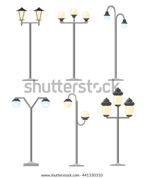 Decorative Stylized Streetlights Silhouettes Light Posts Stock