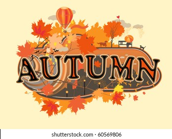 Decorative stylized  title, autumn, vector illustration.