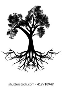 Decorative stylized tree design, abstract black silhouette.