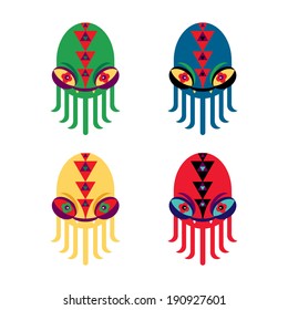 decorative stylized vector colorful isolated octopus character with geometric pattern