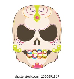 Decorative sugar skull with swirls and floral designs, Vector