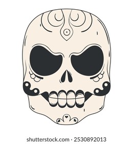 Decorative sugar skull with swirls and floral designs, Vector