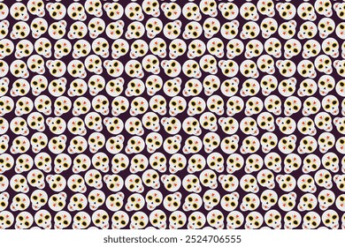 Decorative Sugar skulls Seamless pattern on dark violet background. Day of the Dead Background idea