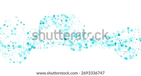 Decorative summer party geometric blue elements scattered vector background. Effervescent illusion. Overlapping cyan particles flying vector backdrop