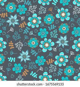 Decorative summer pattern with flowers. Vector illustration. Manual graphics. Suitable for decorating various surfaces.