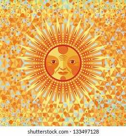 Decorative summer sun on geometric background