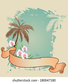 Decorative summer vector background with palms and orchids