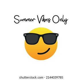 Decorative Summer Vibes Only Slogan with Cute Emoticon, Vector Design for Fashion and Poster Prints, Card, Sticker, Wall Art, Positive Quote, Funny, Cartoon, Sweet, Emoji