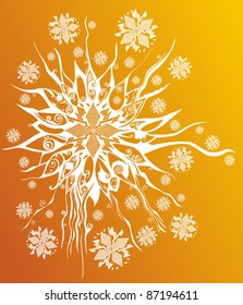 Decorative sunny background with ornamental white sunflower - vector silhouette