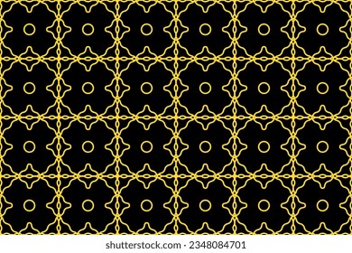 Decorative surface designed golden seamless pattern on black background. Geometric pattern, beautiful, luxurious.
