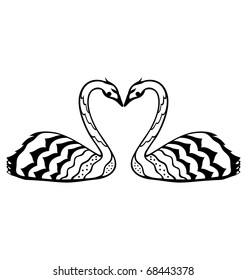 A decorative swans in love, illustrated in paper cut style.