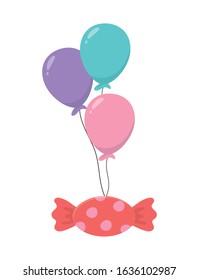 decorative sweet candy with balloons celebration icon on white background vector illustration