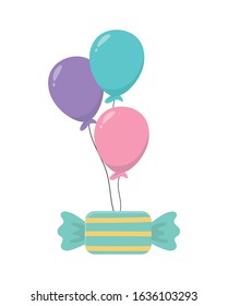 decorative sweet candy with balloons celebration icon on white background vector illustration
