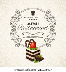 Decorative sweets dessert restaurant menu with sponge cake vector illustration