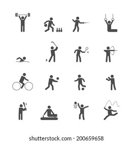 Decorative swimming boxing weihgtlifting sport symbols internet icons set silhouette graphic isolated vector illustration