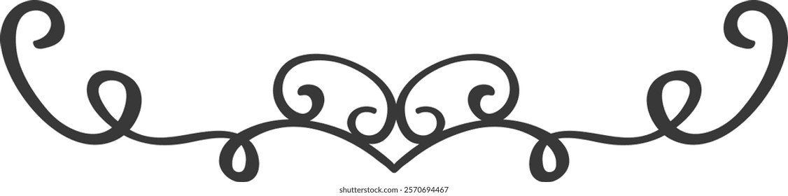 Decorative swirl border forming heart shape, creating an elegant and romantic design perfect for wedding invitations, cards, or other celebratory materials