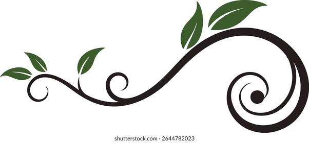 A Decorative Swirl With Foliagee On White Background - High Quality Vector Graphic