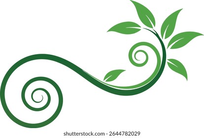 A Decorative Swirl With Foliagee On White Background - Modern Minimalist Silhouette