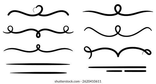Decorative swirl line flourishes black vector elements for design