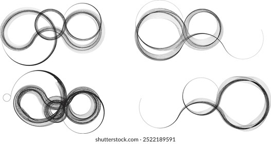 Decorative swirl of line. Intertwined curved lines .Abstract flow linear fluid shapes .Curly design element. Music sound wave . Swirl calligraphic flourish divider ornament design. Curve lines Vector 