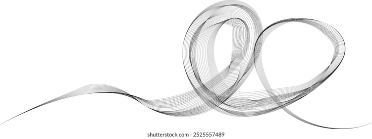 Decorative swirl of line. Intertwined curved lines .Abstract flow linear fluid shapes .Curly design element. Music sound wave . Swirl calligraphic flourish divider ornament design. Curve lines Vector 