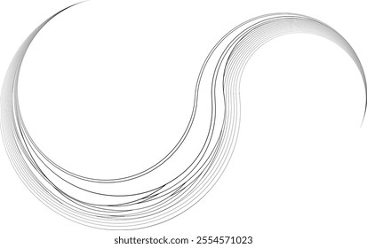 Decorative swirl of line. Intertwined curved lines .Abstract flow linear fluid shapes .Curly design element. Music sound wave . Swirl calligraphic flourish divider ornament design. Curve lines Vector 