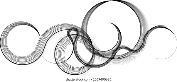 Decorative swirl of line. Intertwined curved lines .Abstract flow linear fluid shapes .Curly design element. Music sound wave . Swirl calligraphic flourish divider ornament design. Curve lines Vector 