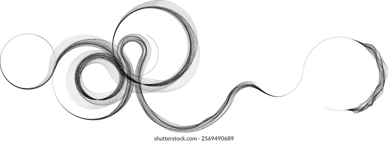 Decorative swirl of line. Intertwined curved lines .Abstract flow linear fluid shapes .Curly design element. Music sound wave . Swirl calligraphic flourish divider ornament design. Curve lines Vector 