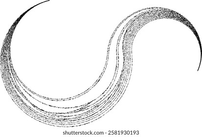 Decorative swirl of line. Roughen curved lines .Abstract flow linear fluid shapes .Curly design element. Music sound wave . Swirl calligraphic flourish divider ornament design. Curve lines Vector 