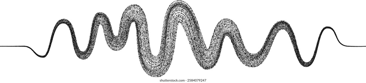 Decorative swirl of line. Roughen curved lines .Abstract flow linear fluid shapes .Curly design element. Music sound wave . Swirl calligraphic flourish divider ornament design. Curve lines Vector