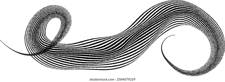 Decorative swirl of line. Roughen curved lines .Abstract flow linear fluid shapes .Curly design element. Music sound wave . Swirl calligraphic flourish divider ornament design. Curve lines Vector