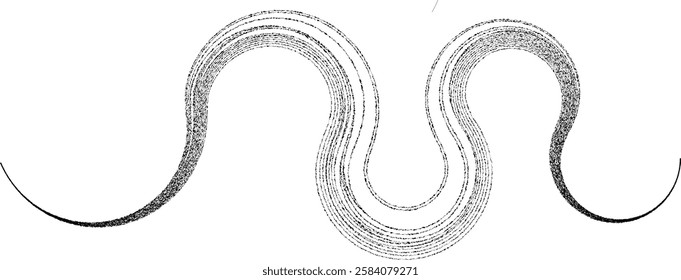 Decorative swirl of line. Roughen curved lines .Abstract flow linear fluid shapes .Curly design element. Music sound wave . Swirl calligraphic flourish divider ornament design. Curve lines Vector