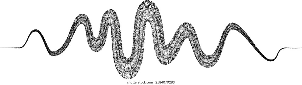 Decorative swirl of line. Roughen curved lines .Abstract flow linear fluid shapes .Curly design element. Music sound wave . Swirl calligraphic flourish divider ornament design. Curve lines Vector