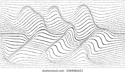 Decorative swirl of line. Roughen curved lines .Abstract flow linear fluid shapes .Curly design element. Music sound wave . Swirl calligraphic flourish divider ornament design. Curve lines Vector