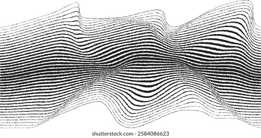 Decorative swirl of line. Roughen curved lines .Abstract flow linear fluid shapes .Curly design element. Music sound wave . Swirl calligraphic flourish divider ornament design. Curve lines Vector