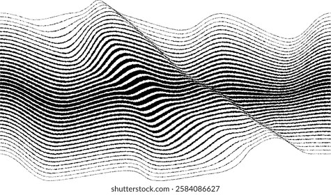 Decorative swirl of line. Roughen curved lines .Abstract flow linear fluid shapes .Curly design element. Music sound wave . Swirl calligraphic flourish divider ornament design. Curve lines Vector