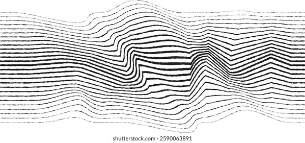 Decorative swirl of line. Roughen curved lines .Abstract flow linear fluid shapes .Curly design element. Music sound wave . Swirl calligraphic flourish divider ornament design. Curve lines Vector