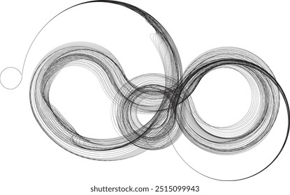 Decorative swirl of lines . Intertwined one lines circles. Abstract flow linear fluid shapes .Curly design element. Music sound wave . Swirl calligraphic flourish divider ornament design.Vector 