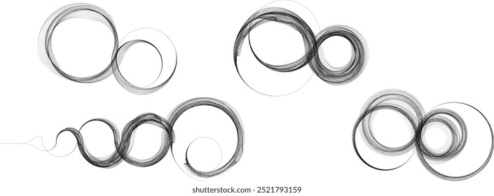 Decorative swirl of lines . Intertwined one lines circles. Abstract flow linear fluid shapes .Curly design element. Music sound wave . Swirl calligraphic flourish divider ornament design.Vector 