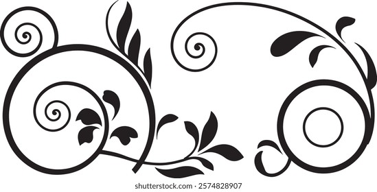 Decorative swirl and spiral vector silhouette set, perfect swirl for graphic design. Elegant shapes add a stylish touch to invitations, logos, tattoos, and art projects on white background. set