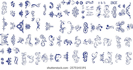 Decorative swirl and spiral vector silhouette set, perfect swirl for graphic design. 